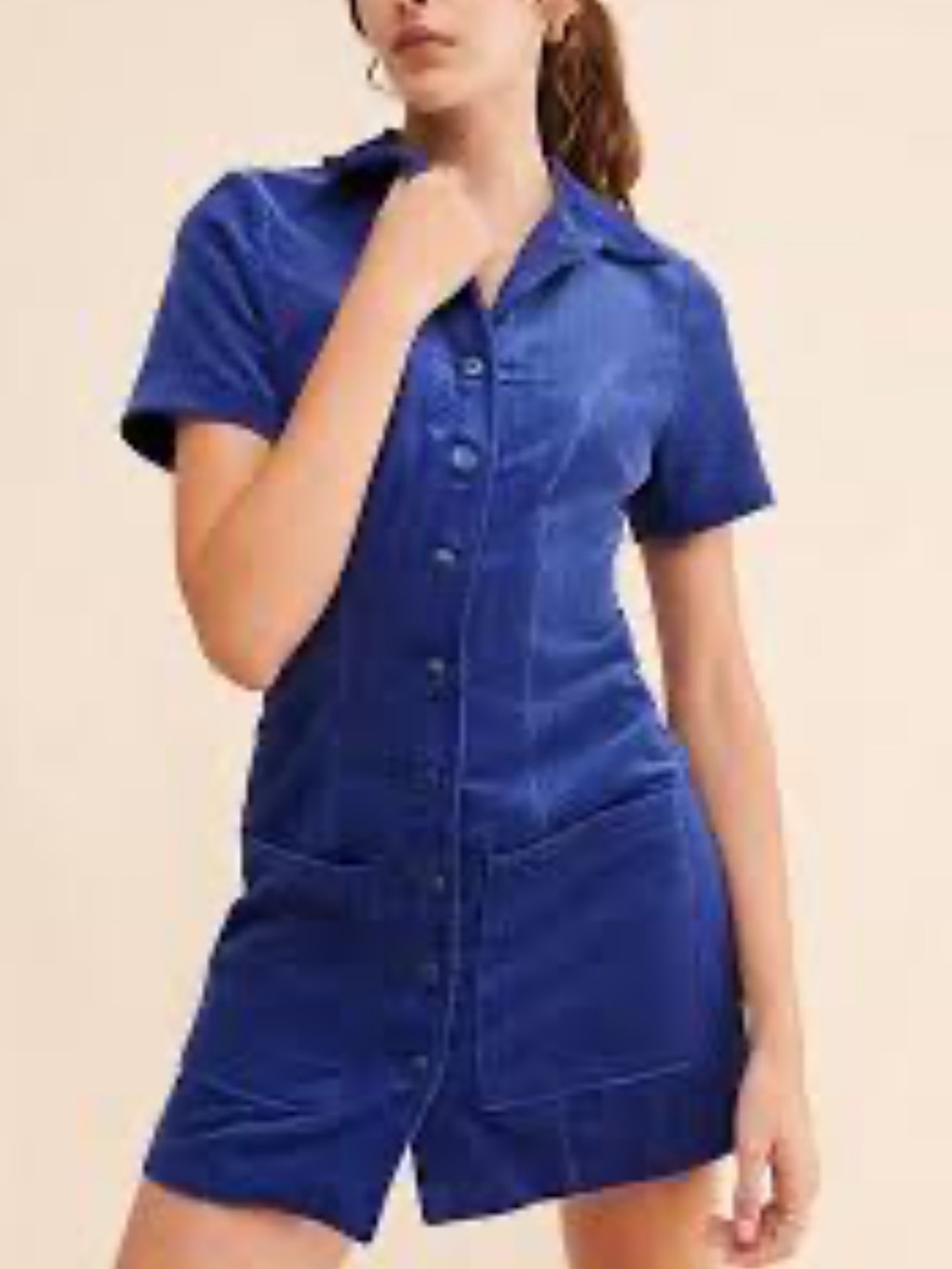 Rolla's Francoise Corduroy Mini Shirt Dress Electric Blue Spread Collar Skater-M